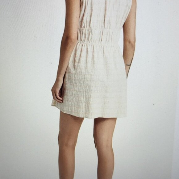 Treasure & Bond Shirred Mini Dress Ivory Honey Plaid Size Small NWOT - Picture 2 of 10